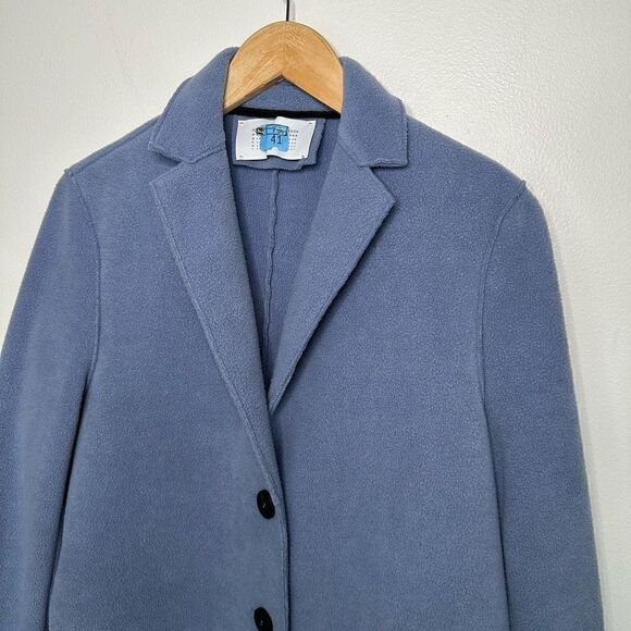 Harris Wharf London Women’s Dusty Blue Fleece Longline 3 Button Closure Coat - Picture 5 of 15